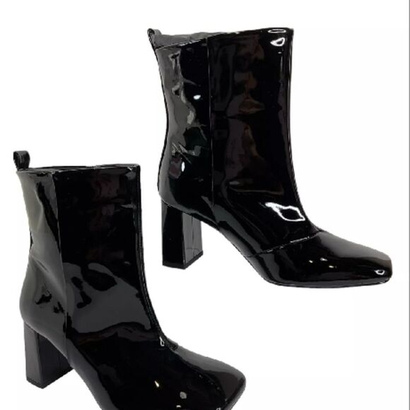 Black Glossy Heeled Boots - Picture 1 of 6